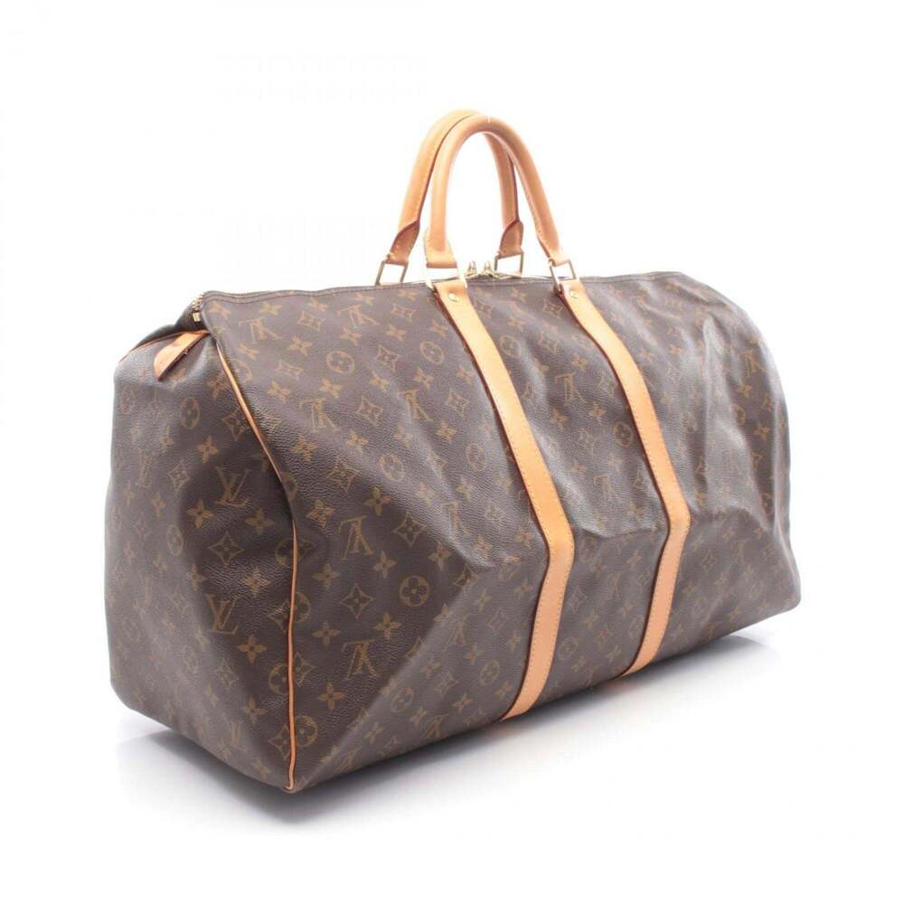 LOUIS VUITTON Authentic Brown Monogram Leather Keepall 55 Boston Bag - Picture 2 of 10